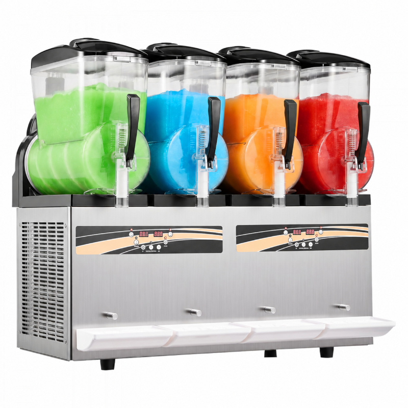 Máquina comercial para granizados con 4 tanques de 12 L y autolimpieza
