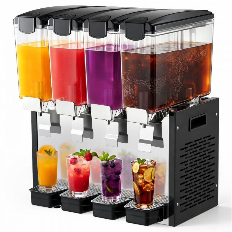 Dispensador comercial de bebidas frías con 4 tanques de 10 L