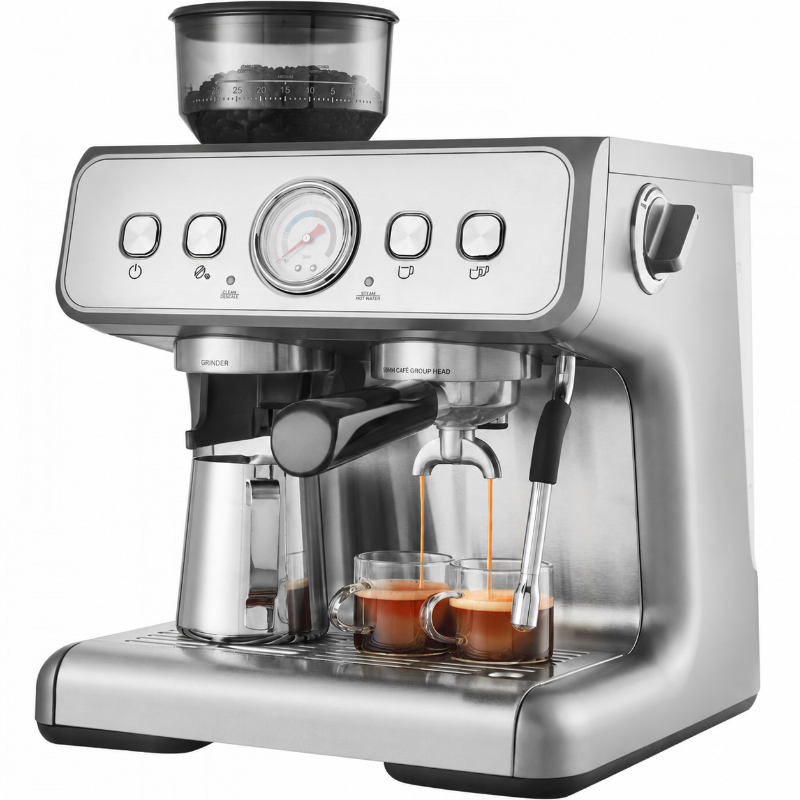 Cafetera espresso semiautomática con molino y vaporizador, 15 bar