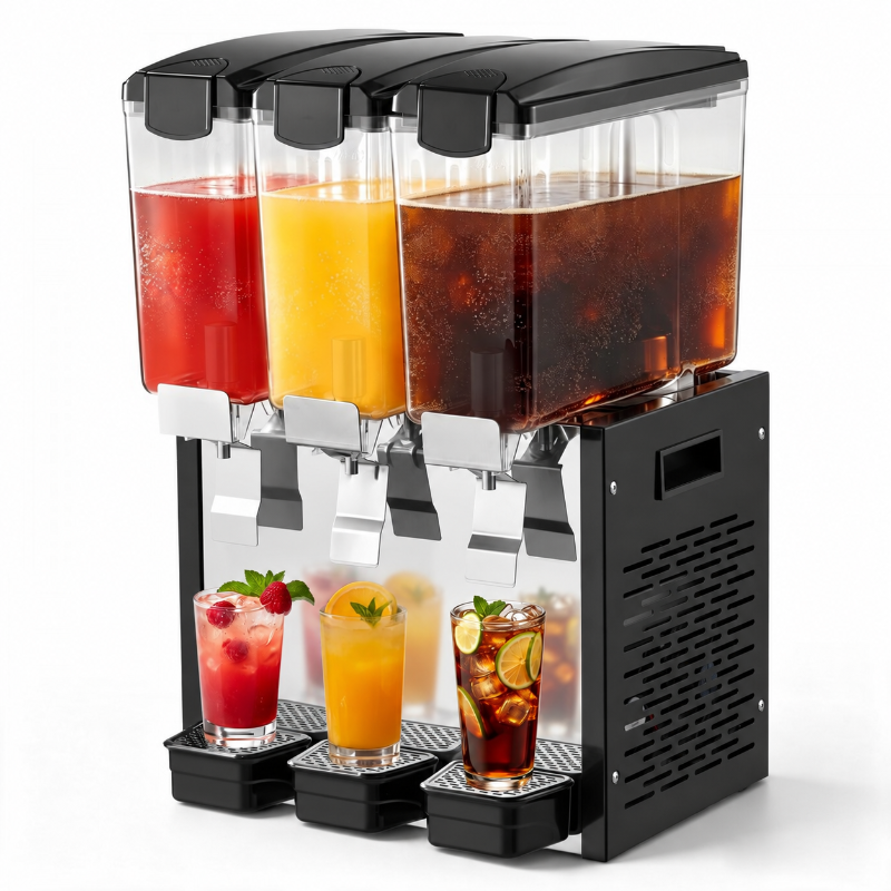 Dispensador comercial de bebidas frías con 3 tanques de 10 L
